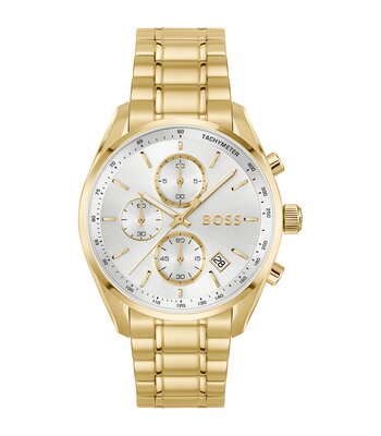 Horloge BOSS BLACK GRAND PRIX 40 Heren 1514261 Analoog Behuizing MINERAAL Zilverkleurig Bracelette Staal Geelgoudkleurig Etanchéiteiten 5BAR