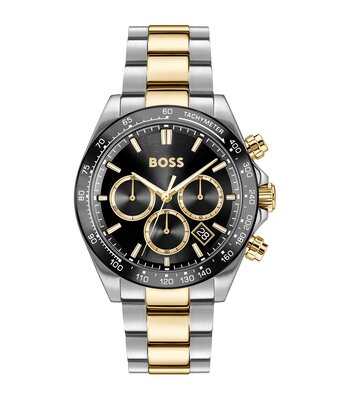 Horloge BOSS BLACK HERO 2.0 Heren 1514269 Analoog Behuizing MINERAAL Zwart Bracelette Roestvrij staal Staal / geelgoudkleurig Etanchéiteiten 5BAR