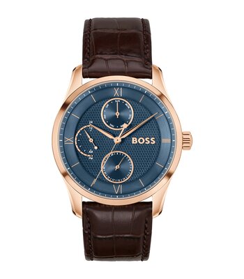 Horloge BOSS BLACK PRINCIPLE MASTER Heren 1514273 Analoog Behuizing MINERAAL Blauw Bracelette Leer Bruin Etanchéiteiten 5BAR