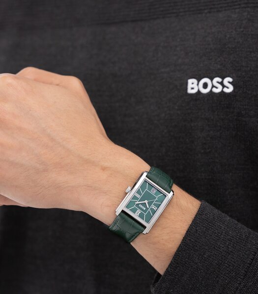 Horloge BOSS BLACK PRINCIPES KLEDING Heren 1514278 Analoog Behuizing MINERAAL Groen Armband Leer Groen Waterdichtheid 3BAR