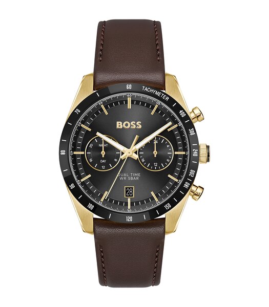 Horloge BOSS BLACK TOURMASTER Heren 1514285 Analoog Behuizing MINERAAL Zwart Bracelette Leer Bruin Etanchéiteiten 5BAR