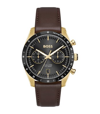 Horloge BOSS BLACK TOURMASTER Heren 1514285 Analoog Behuizing MINERAAL Zwart Bracelette Leer Bruin Etanchéiteiten 5BAR