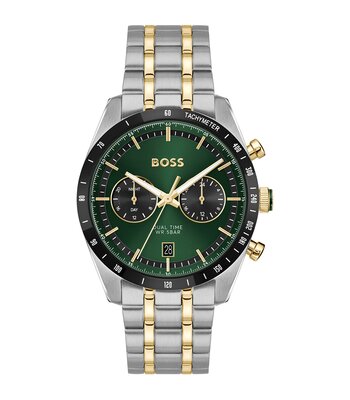 Horloge BOSS BLACK TOURMASTER Heren 1514287 Analoog Behuizing MINERAAL Groen Bracelette Roestvrij staal Staal / geelgoudkleurig Boucle déployante Etan