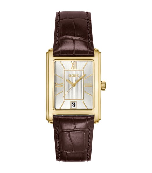Horloge BOSS BLACK PRINCIPES KLEDING Heren 1514300 Analoog Behuizing MINERAAL Zilverkleurig Armband Leer Bruin Waterdichtheid 3BAR