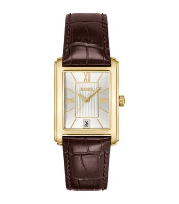 Horloge BOSS BLACK PRINCIPLE DRESS Heren 1514300 Analoog Behuizing MINERAAL Zilverkleurig Bracelette Leer Bruin Etanchéiteiten 3BAR