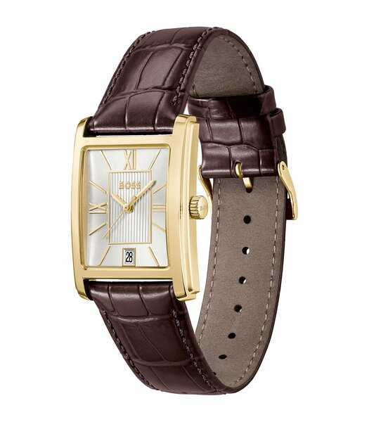 Horloge BOSS BLACK PRINCIPES KLEDING Heren 1514300 Analoog Behuizing MINERAAL Zilverkleurig Armband Leer Bruin Waterdichtheid 3BAR