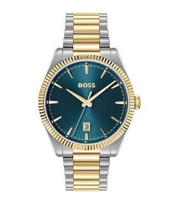 Horloge BOSS BLACK CHESWICK Heren 1514311 Analoog Behuizing MINERAAL Blauw Bracelette Roestvrij staal Staal / geelgoudkleurig Etanchéiteiten 5BAR