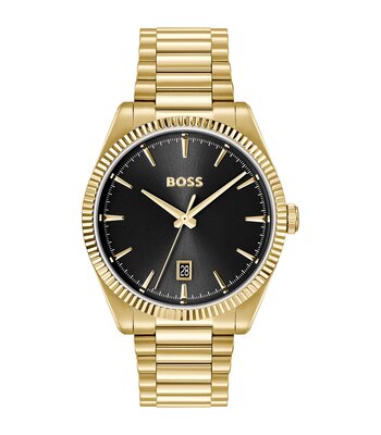 Horloge BOSS BLACK CHESWICK Heren 1514312 Analoog Behuizing MINERAAL Zwart Bracelette Staal Geelgoudkleurig Etanchéiteiten 5BAR