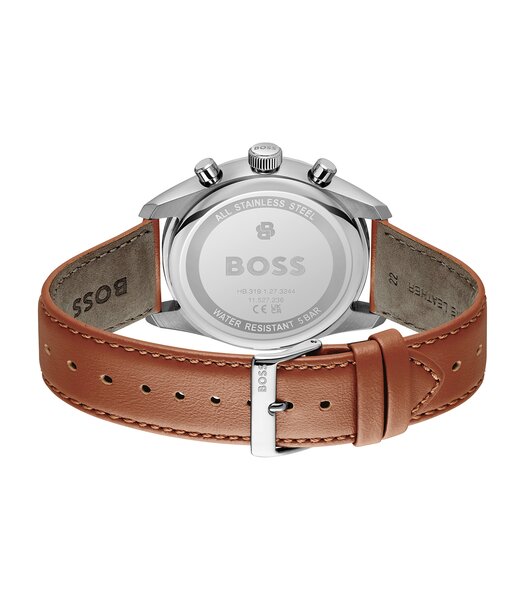 Horloge BOSS BLACK GRAND PRIX 44 - LE Heren 1514313 Analoog Behuizing MINERAAL Wit Bracelette Leer Bruin Etanchéiteiten 5BAR