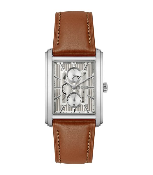 Horloge BOSS BLACK PRINCIPLE DRESS MULTI Heren 1514316 Analoog Behuizing MINERAAL Zilverkleurig Bracelette Leer Bruin Etanchéiteiten 3BAR