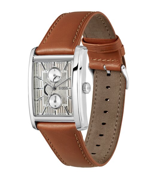 Horloge BOSS BLACK PRINCIPLE DRESS MULTI Heren 1514316 Analoog Behuizing MINERAAL Zilverkleurig Bracelette Leer Bruin Etanchéiteiten 3BAR