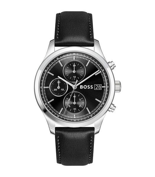 Montre BOSS BLACK STRATUS Homme 1514326 Analogue Cadran MINERAL Noir Bracelet Cuir Noir Etanchéité 5BAR