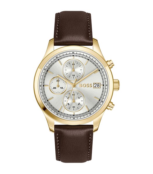 Horloge BOSS BLACK STRATUS Heren 1514327 Analoog Behuizing MINERAAL Zilverkleurig Bracelette Leer Bruin Etanchéiteiten 5BAR