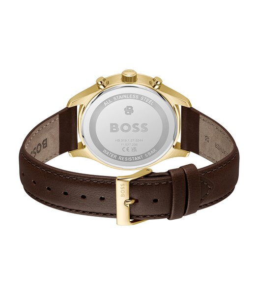 Horloge BOSS BLACK STRATUS Heren 1514327 Analoog Behuizing MINERAAL Zilverkleurig Bracelette Leer Bruin Etanchéiteiten 5BAR