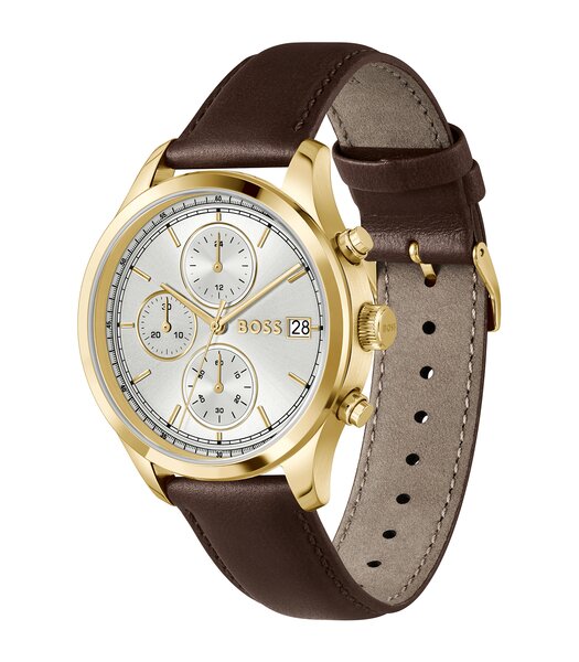 Horloge BOSS BLACK STRATUS Heren 1514327 Analoog Behuizing MINERAAL Zilverkleurig Bracelette Leer Bruin Etanchéiteiten 5BAR
