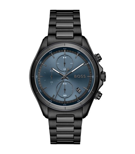 Montre BOSS BLACK BOSSLATIC Homme 1514337 Analogique Cadran Minéral Bleu Bracelet Acier inoxydable Noir Etanchéité 10 ATM