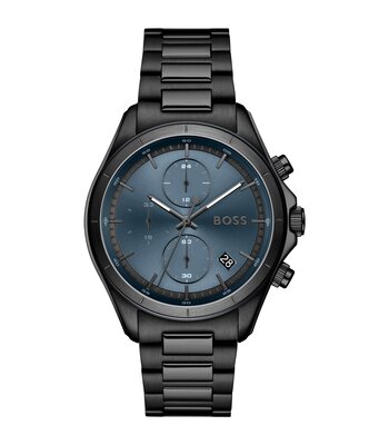 Montre BOSS BLACK BOSSLATIC Homme 1514337 Analogique Cadran Minéral Bleu Bracelet Acier inoxydable Noir Etanchéité 10 ATM