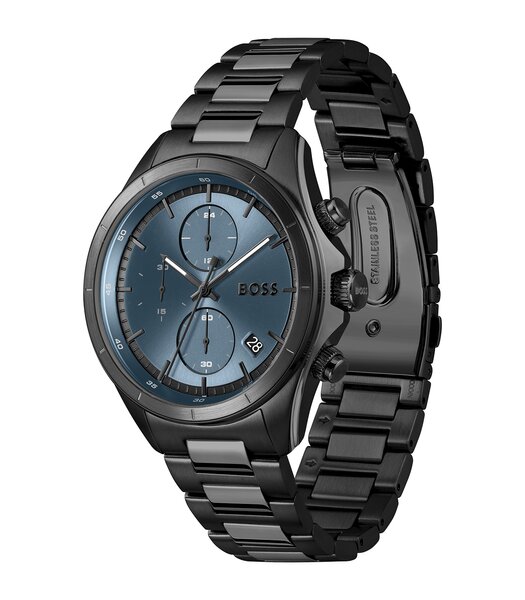 Montre BOSS BLACK BOSSLATIC Homme 1514337 Analogique Cadran Minéral Bleu Bracelet Acier inoxydable Noir Etanchéité 10 ATM