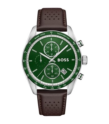 Montre BOSS BLACK GRAND PRIX VITESSE Homme 1514342 Analogique Cadran Minéral Vert Bracelet Cuir Brun Etanchéité 5 ATM
