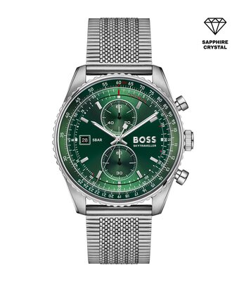 Montre BOSS BLACK SKYTRAVELLER PRO Homme 1514347 Analogique Cadran Saphir Vert Bracelet Acier inoxydable Acier Etanchéité 5 ATM