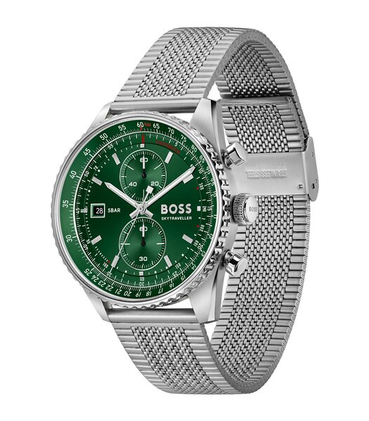 Horloge BOSS BLACK SKYTRAVELLER PRO Heren 1514347 Analoog Behuizing Saffier Groen Bracelette Roestvrij staal Staal Etanchéiteiten 5 ATM