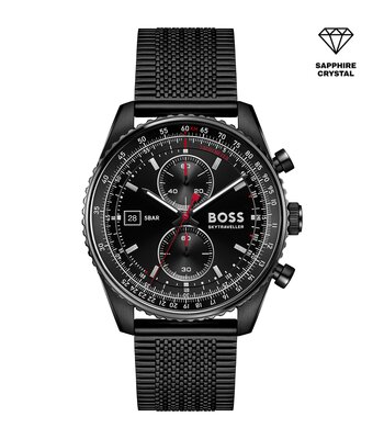 Montre BOSS BLACK SKYTRAVELLER PRO Homme 1514348 Analogique Cadran Saphir Noir Bracelet Acier inoxydable Noir Etanchéité 5 ATM