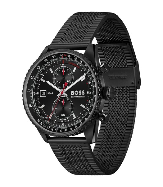 Montre BOSS BLACK SKYTRAVELLER PRO Homme 1514348 Analogique Cadran Saphir Noir Bracelet Acier inoxydable Noir Etanchéité 5 ATM