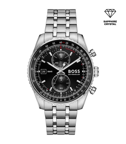Horloge BOSS BLACK SKYTRAVELLER PRO Heren 1514349 Analoog Behuizing Saffier Zwart Bracelette Roestvrij staal Staal Etanchéiteiten 5 ATM