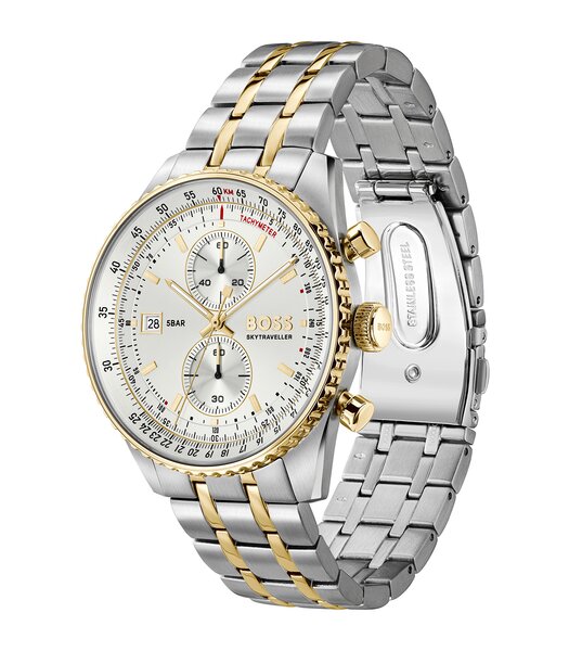 Montre BOSS BLACK SKYTRAVELLER PRO Homme 1514350 Analogique Cadran Saphir Argenté Bracelet Acier inoxydable Acier Etanchéité 5 ATM
