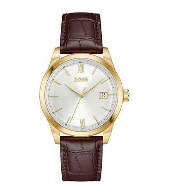 Horloge BOSS BLACK LANGFORD Heren 1514357 Analoog Behuizing Mineraal Zilverkleurig Armband Leer Bruin Waterdichtheid 3 ATM
