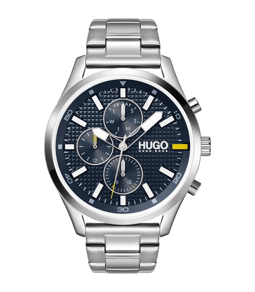 Horloge HUGO CHASE Heren 1530163 Analoog Behuizing Mineraal Blauw Bracelette Roestvrij staal Zilverkleurig Boucle déployante Etanchéiteiten 3 ATM