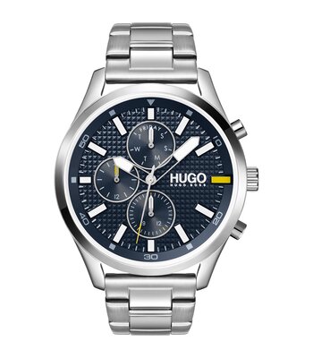 Montre HUGO CHASE Homme 1530163 Analogique Cadran Minéral Bleu Bracelet Acier inoxydable Argenté Boucle déployante Etanchéité 3 ATM