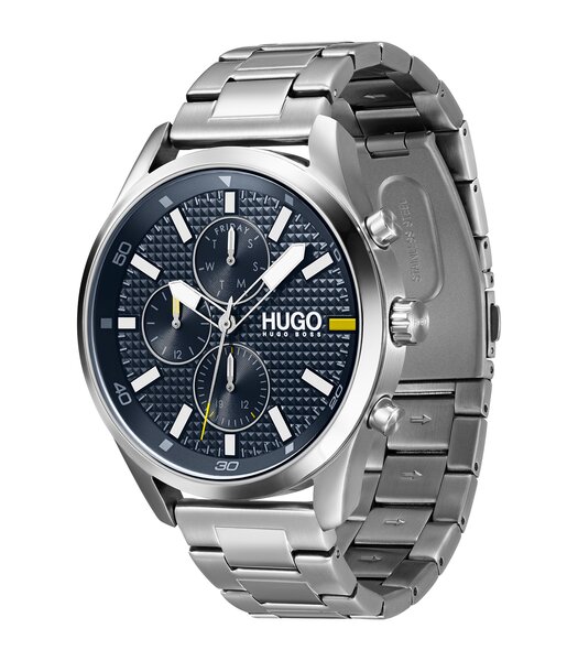 Horloge HUGO CHASE Heren 1530163 Analoog Behuizing Mineraal Blauw Bracelette Roestvrij staal Zilverkleurig Boucle déployante Etanchéiteiten 3 ATM