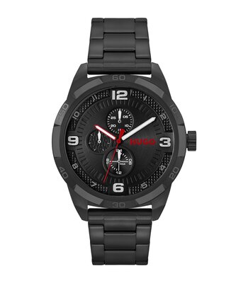 Montre HUGO GRIP Homme 1530279 Analogique Cadran Minéral Noir Bracelet Acier inoxydable Noir Boucle déployante Etanchéité 5 ATM