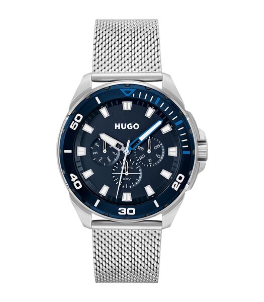 Horloge HUGO FRESH Heren 1530287 Analoog Behuizing Mineraal Blauw Bracelette Milanees Zilverkleurig Clip / clasp Etanchéiteiten 5 ATM