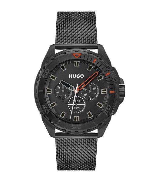 Horloge HUGO FRESH Heren 1530289 Analoog Behuizing Mineraal Zwart Bracelette Milanees Zwart Clip / clasp Etanchéiteiten 5 ATM