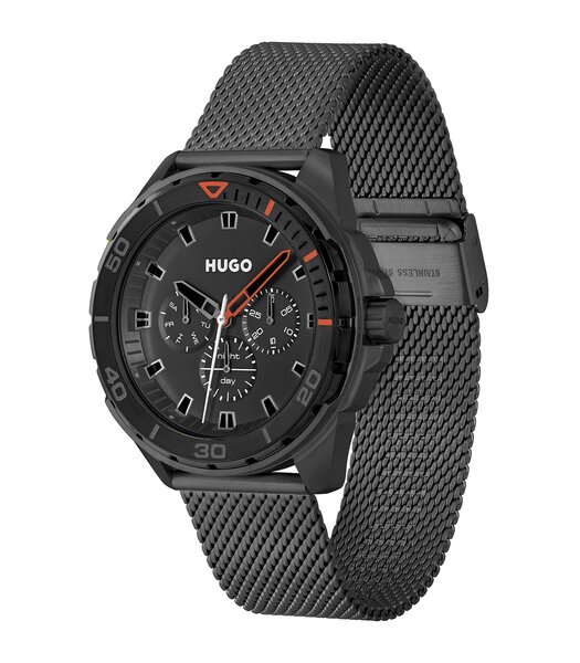 Horloge HUGO FRESH Heren 1530289 Analoog Behuizing Mineraal Zwart Bracelette Milanees Zwart Clip / clasp Etanchéiteiten 5 ATM