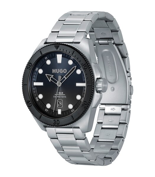 Montre HUGO VISIT Homme 1530305 Analogique Cadran Minéral Noir Bracelet Milanais Noir Clip / clasp Etanchéité 5 ATM