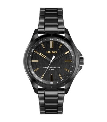 Montre HUGO COMPLETE Homme 1530322 Analogique Cadran Minéral Noir Bracelet Milanais Noir Clip / clasp Etanchéité 5 ATM