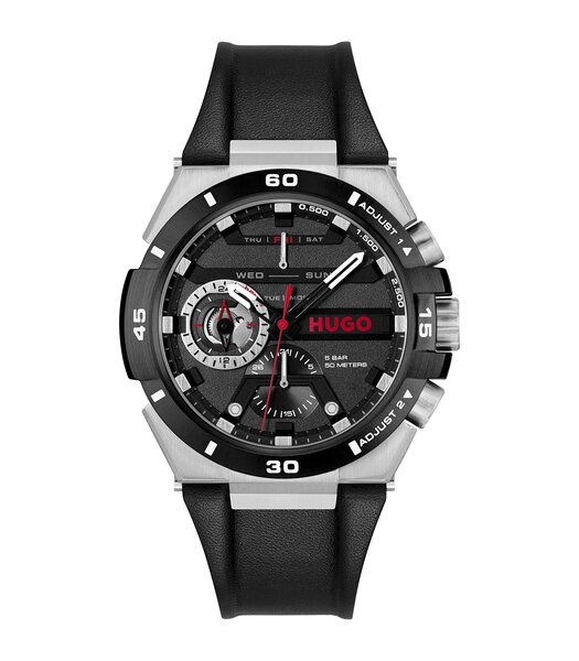 Horloge HUGO WILD Heren 1530336 Analoog Behuizing Mineraal Zwart Bracelette Milanees Zwart Clip / clasp Etanchéiteiten 5 ATM