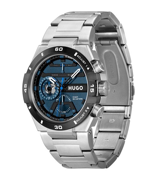 Horloge HUGO WILD Heren 1530337 Analoog Behuizing Mineraal Zwart Bracelette Milanees Zwart Clip / clasp Etanchéiteiten 5 ATM