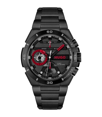 Montre HUGO WILD Homme 1530339 Analogique Cadran Minéral Noir Bracelet Milanais Noir Clip / clasp Etanchéité 5 ATM