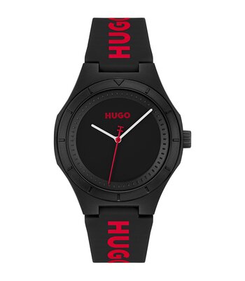 Horloge HUGO LIT FOR HIM Heren 1530343 Analoog Behuizing MINERAAL Zwart Bracelette Silicone Zwart Clip / clasp Etanchéiteiten 5BAR