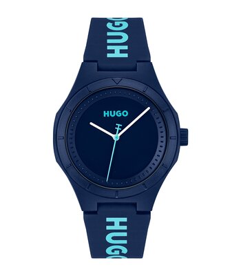 Horloge HUGO LIT FOR HIM Heren 1530344 Analoog Behuizing MINERAAL Blauw Bracelette Silicone Blauw Clip / clasp Etanchéiteiten 5BAR