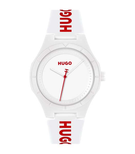 Montre HUGO LIT FOR HIM Homme 1530345 Analogue Cadran MINERAL Blanc Bracelet Silicone Blanc Clip / clasp Etanchéité 5BAR