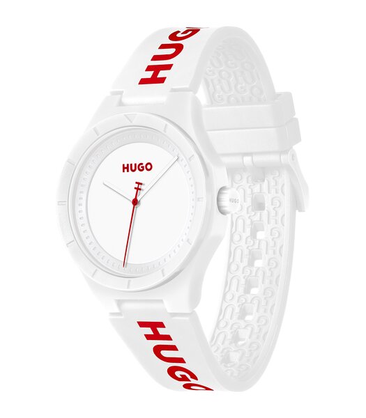 Montre HUGO LIT FOR HIM Homme 1530345 Analogue Cadran MINERAL Blanc Bracelet Silicone Blanc Clip / clasp Etanchéité 5BAR