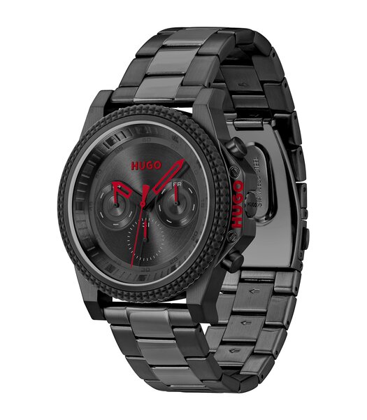 Horloge HUGO BRAVE Heren 1530348 Analoog Behuizing Mineraal Zwart Bracelette Milanees Zwart Clip / clasp Etanchéiteiten 5 ATM