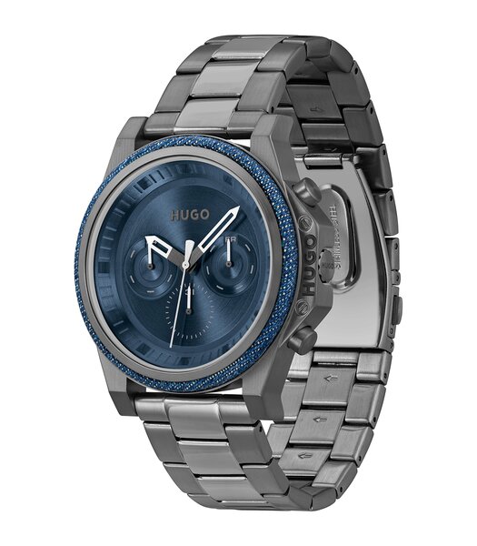 Horloge HUGO BRAVE Heren 1530350 Analoog Behuizing Mineraal Zwart Bracelette Milanees Zwart Clip / clasp Etanchéiteiten 5 ATM