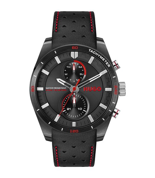Horloge HUGO FAST Heren 1530370 Analoog Behuizing MINERAAL Zwart Bracelette Leer Zwart Etanchéiteiten 5BAR