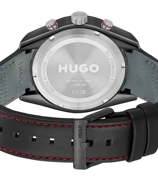 Horloge HUGO FAST Heren 1530370 Analoog Behuizing MINERAAL Zwart Bracelette Leer Zwart Etanchéiteiten 5BAR